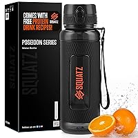 SQUATZ 24 Oz Poseidon Series Water Bottle for Protein and Fruit Shakes - Premium Quality Wide Mouth Gym Flask Fruit Infuser Strainer, Carrying Strap, Leak Resistance, No Condensation Sleeve