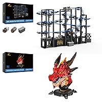 JMBricklayer Electric Roller Coaster Building Set & Dragon Head Building Kit, Mechanical-Drive Great Ball Contraption Marble Run Set, Gift Toy for Teens Adults