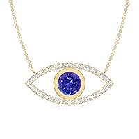 Natural Tanzanite Evil Eye Pendant Necklace with Diamond for Women in Sterling Silver / 14K Solid Gold