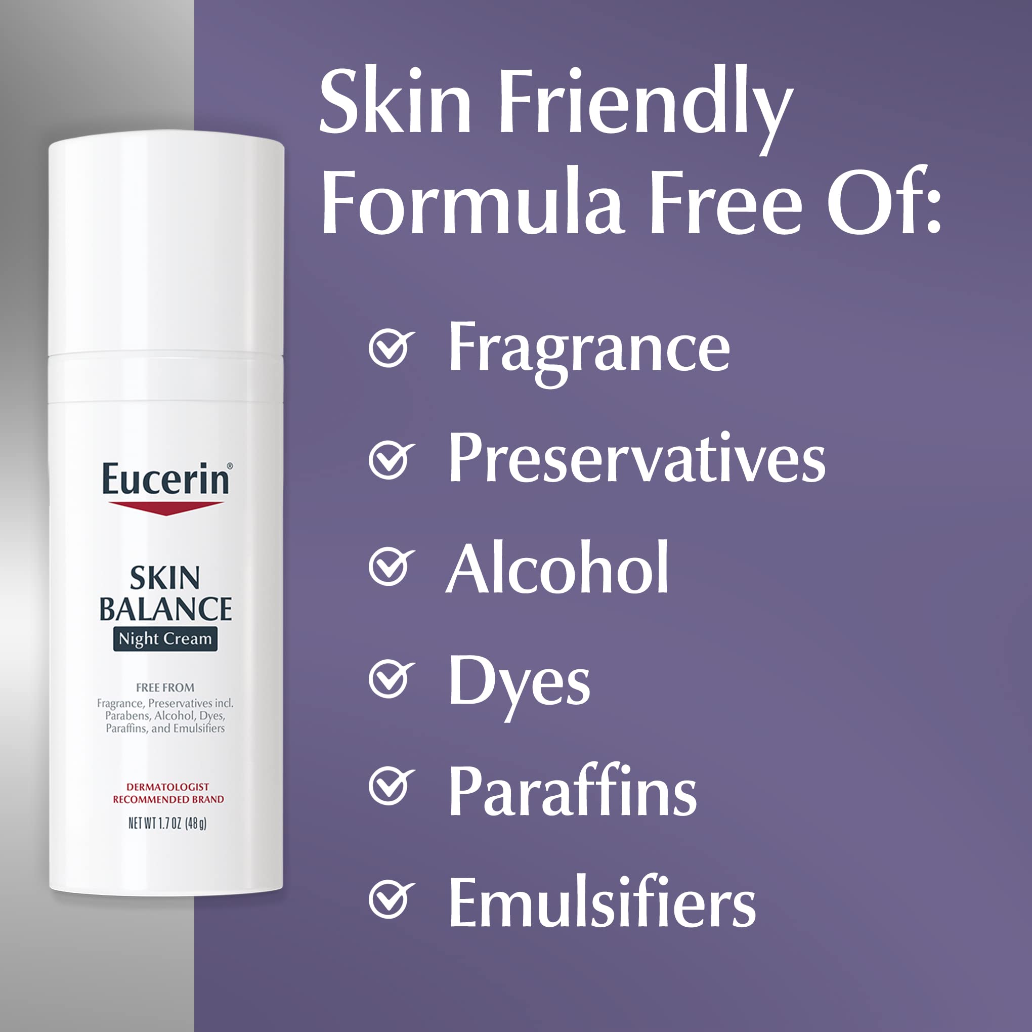 Eucerin Skin Balance Night Cream, Sensitive Skin Face Moisturizer Enriched with Tri-Balance Complex, 1.7 Oz Bottle