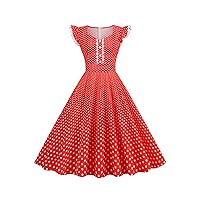 EFOFEI Women's Cap Sleeve Rockabilly Dress Retro Swing Polka Dot Dress 1950's Audrey Hepburn Summer Party Dress