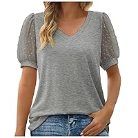 Graphic Tees for Women Plus Size Trendy Fashion Shirt Causal V-Neck Vintage Solid Blouse Short Sleeve Summer Top