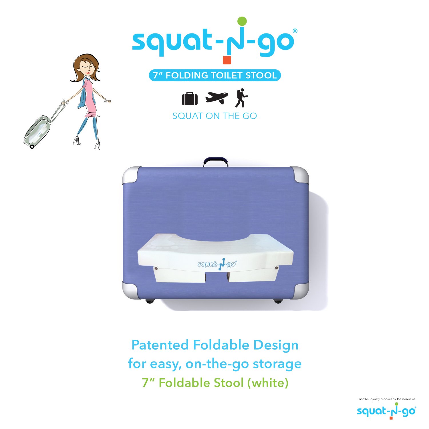 Squat N Go Folding Squatting Stool | The Only Foldable Toilet Stool | Convenient and Compact Great for Travel | Fits All Toilets, Folds for Easy Storage, Use in Any Bathroom | White Color |