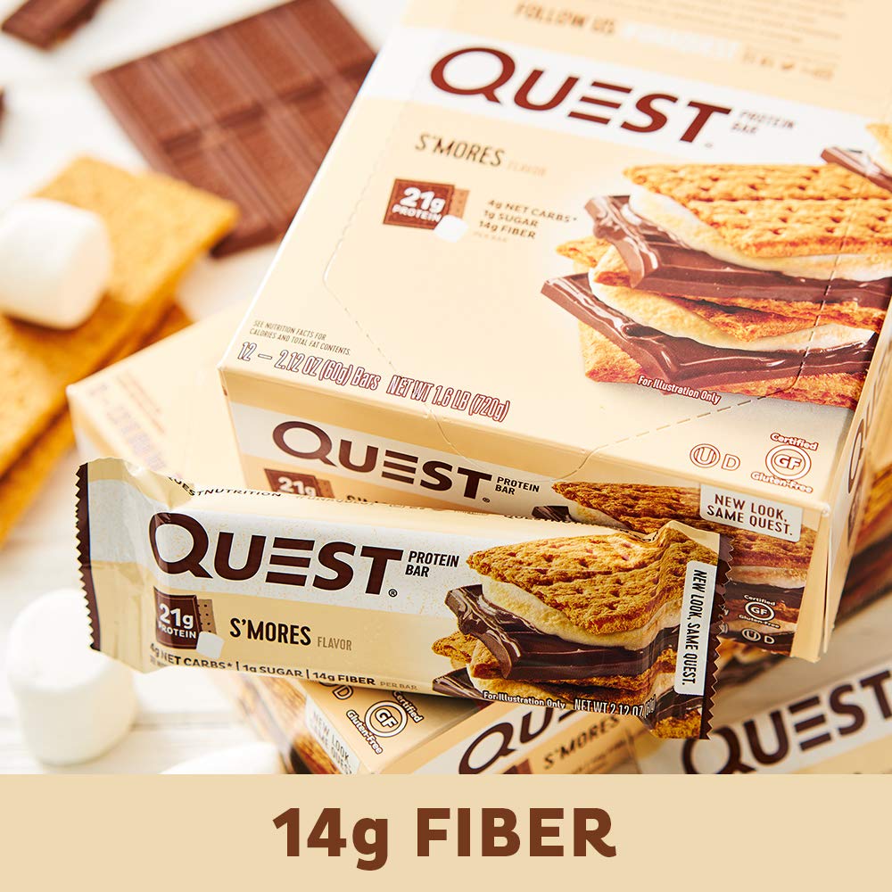 Quest Nutrition S'mores Protein Bar, High Protein, Low Carb, Gluten Free, Keto Friendly, 12 Count