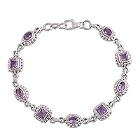 NOVICA Handmade Amethyst Link Bracelet .925 Sterling Silver Jewelry Purple India Birthstone [7.5 in L x 0.2 in W] 'Couples'