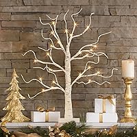EAMBRITE Lighted Birch Tree, Christmas Tree Decorations Battery Operated, Table Top Tree with Lights 24 LED, Small Light Up White Artificial Tree for Centerpiece Home Room Xmas Indoor Decor (2FT)