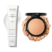 LAURA GELLER NEW YORK Baked Double Take Powder Foundation, Golden Medium + Spackle Super-Size Skin Perfecting Makeup Primer with Hyaluronic Acid, Original