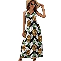 Maxi Dress for Women - Multicolored Butterflies V Neck Sleeveless Summer Dresses