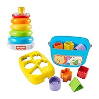 Classic Toys Bundle with Baby’s First Blocks Set and Rock-a-Stack Ring Stacking Toy for Infants Ages 6+ Months
