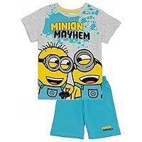 Minions Boys Pyjama Set | Kids Grey & Blue Short Sleeve T-Shirt & Shorts Loungewear PJs Outfit Bundle | Despicable Me Pajama