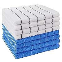 AIDEA Dish Cloth Microfiber-8PK, 12”x12”, Super Soft and Absorbent, Multi-Purpose Microfiber Dish Rags for Kitchen-White/Blue