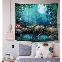 Fairytale Forest Tapestry Hippie Moon Psychedelic Mushrooms Trees and Plants Fairyland Wall Carpet Oversized Bedroom Living Room Wall Decoration Tapestry GTXYSI470(90