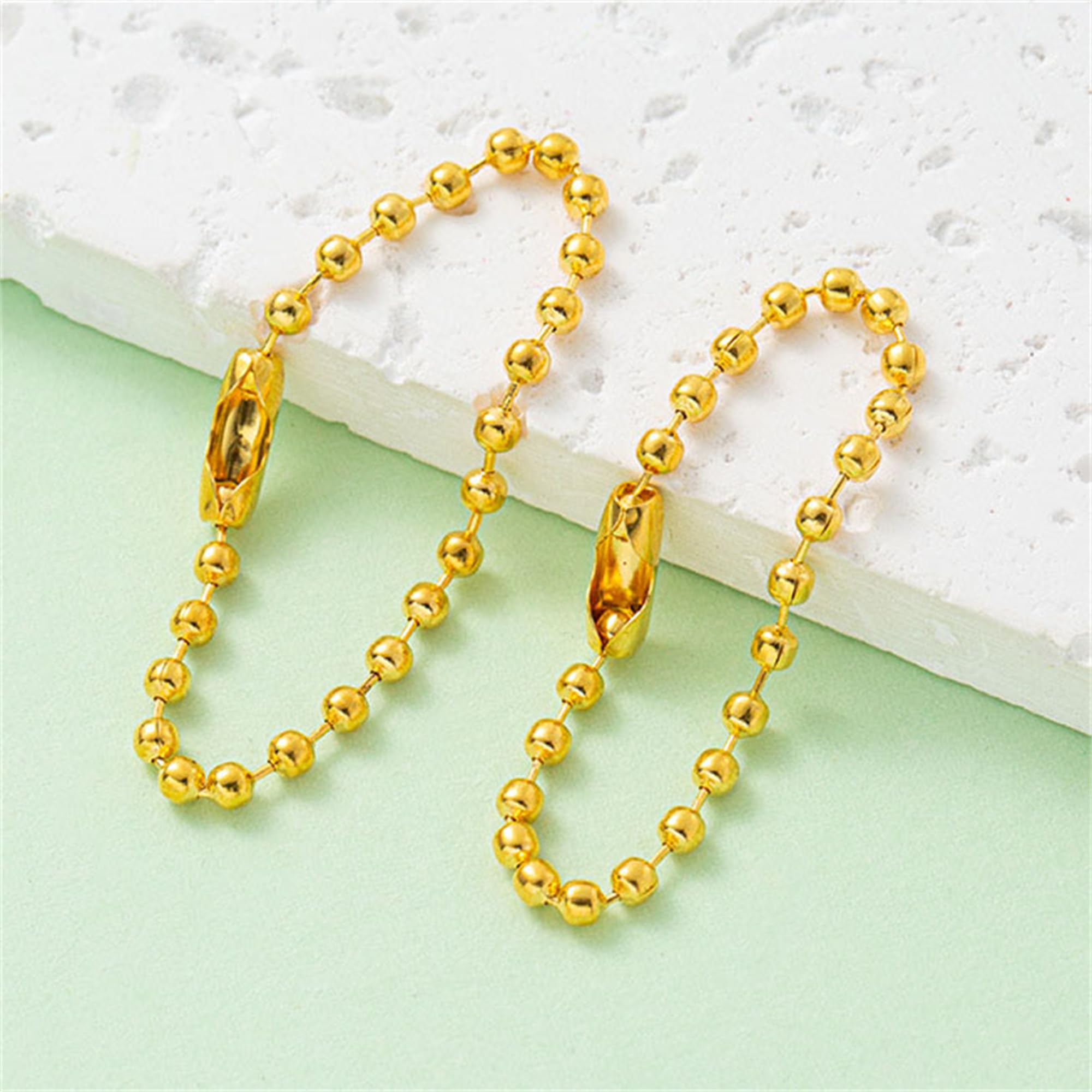 2 Rolls Durable Metal Ball Chains 2.4mm Dog Tag Bead Chain Gold and Silver Necklace Keychains Jewellery Crafts 30 Feets per Spool