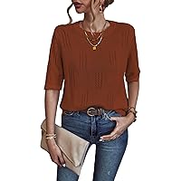 COZYEASE Women's Pointelle Knit Shirts Top Short Sleeve Crewneck Elegant T Shirts Top