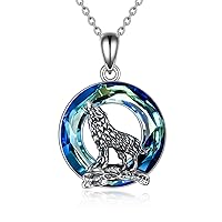 YFN Wolf Necklace Gifts for Men Women Sterling Silver Opal Moon Wolf Jewelry Birthday for Wolf Lover 18+2