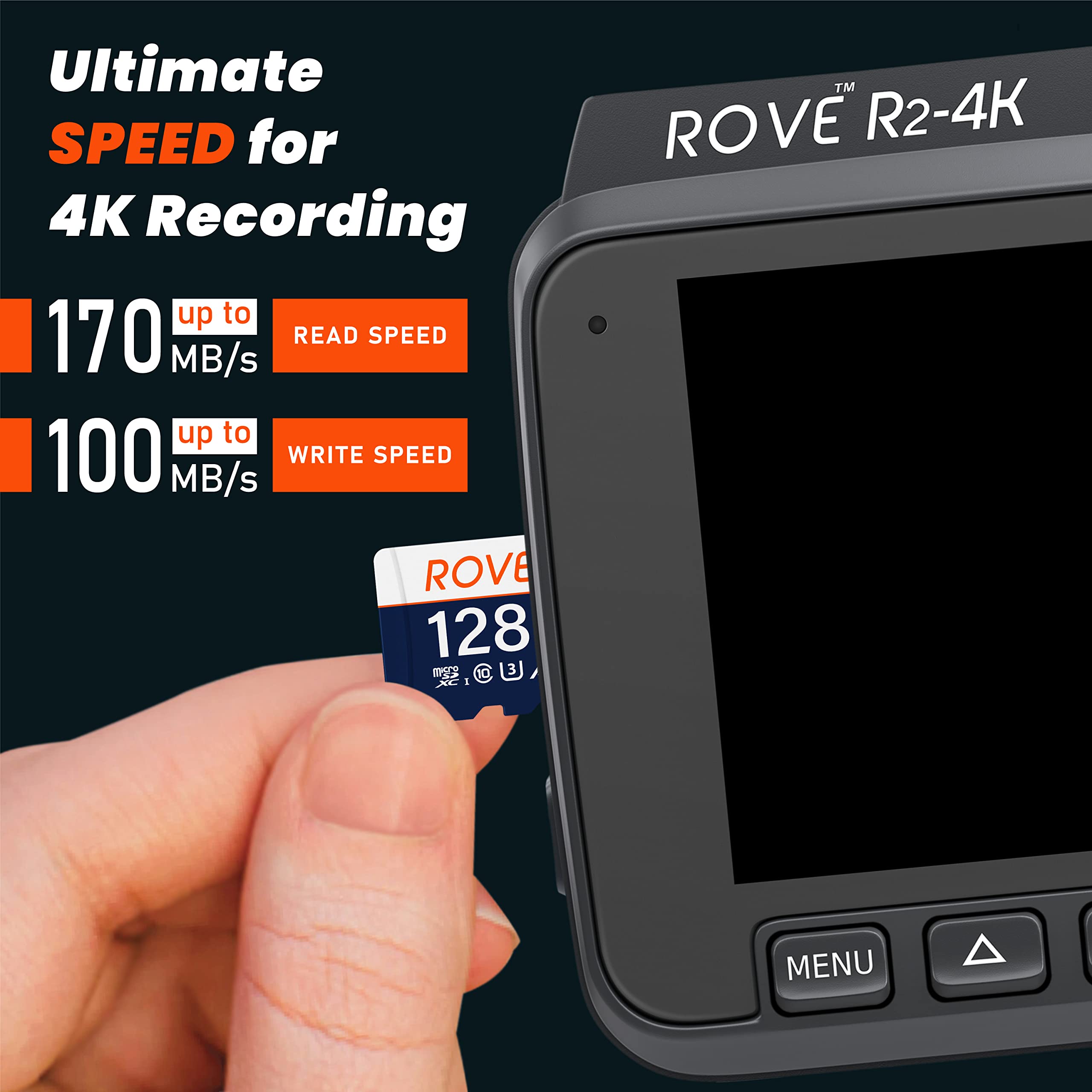 ROVE R2-4K Dash Cam | Hardwire Kit | 128 GB Micro SD Card