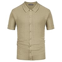 Mens Breathable Knitting Polo Shirts Textured Short Sleeve Golf Polo Shirts