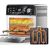 Nuwave Smart Air Fryer Oven with POWERPORT™ Plug-In Grill for Dual-Zone Efficient Cook, 100 in 1 Advanced Convection Toaster Oven Countertop w/Insulated 2-Glass Door, 550°F Preheat, Stainless Steel
