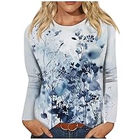 Long Sleeve Shirts for Women Cute Print Graphic Round Neck Tees Blouses Casual Plus Size Basic Tops Pullover