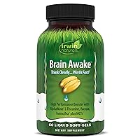 Irwin Naturals Brain Awake Enhanced Mental Performance, Increased Focus, Boost Clarity & Concentration - Powerful Nootropic Booster with L-Theanine, Bacopa, MCT's & InnovaTea - 60 Liquid Softgels