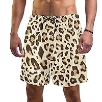 Leapord Seamless Pattern Quick Dry Swim Trunks Men's Swimwear Bathing Suit Mesh Lining Board Shorts with Pocket, L