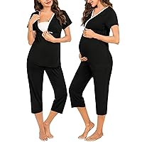 SWOMOG Maternity Nursing Pajamas Set 2 PCS Breastfeeding Sleepwear Short Sleeve Top and Pants Set Pregnancy Pajamas Women
