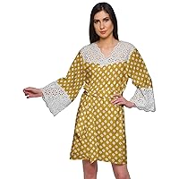 Cotton Robe Plus Size Women Dressing Gown Printed Nightwear with Lace