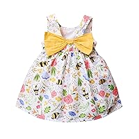 Kids Girls Toddler Beach Bee Floral Prints Sleeveless Bowknot Infant Princess Girls Dress Cloths Floral Long