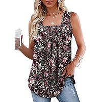 BETTE BOUTIK Womens Tank Tops Pleated Sleeveless Blouse Summer Tops Basic Shirts S-3XL