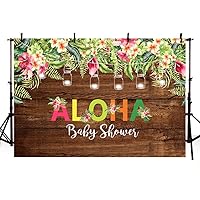 MEHOFOTO Aloha Baby Shower Backdrop Summer Tropical Hawaiian Luau Party Decorations Wood Baby Shower Aloha Pink Floral Bottles Background for Photography Photo Booth Banner for Cake Table 7x5ft