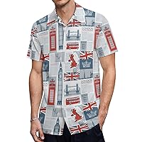 Theme of UK and London British Flag Men's Shirts Short Sleeve Hawaiian Shirt Beach Casual Work Shirt Tops