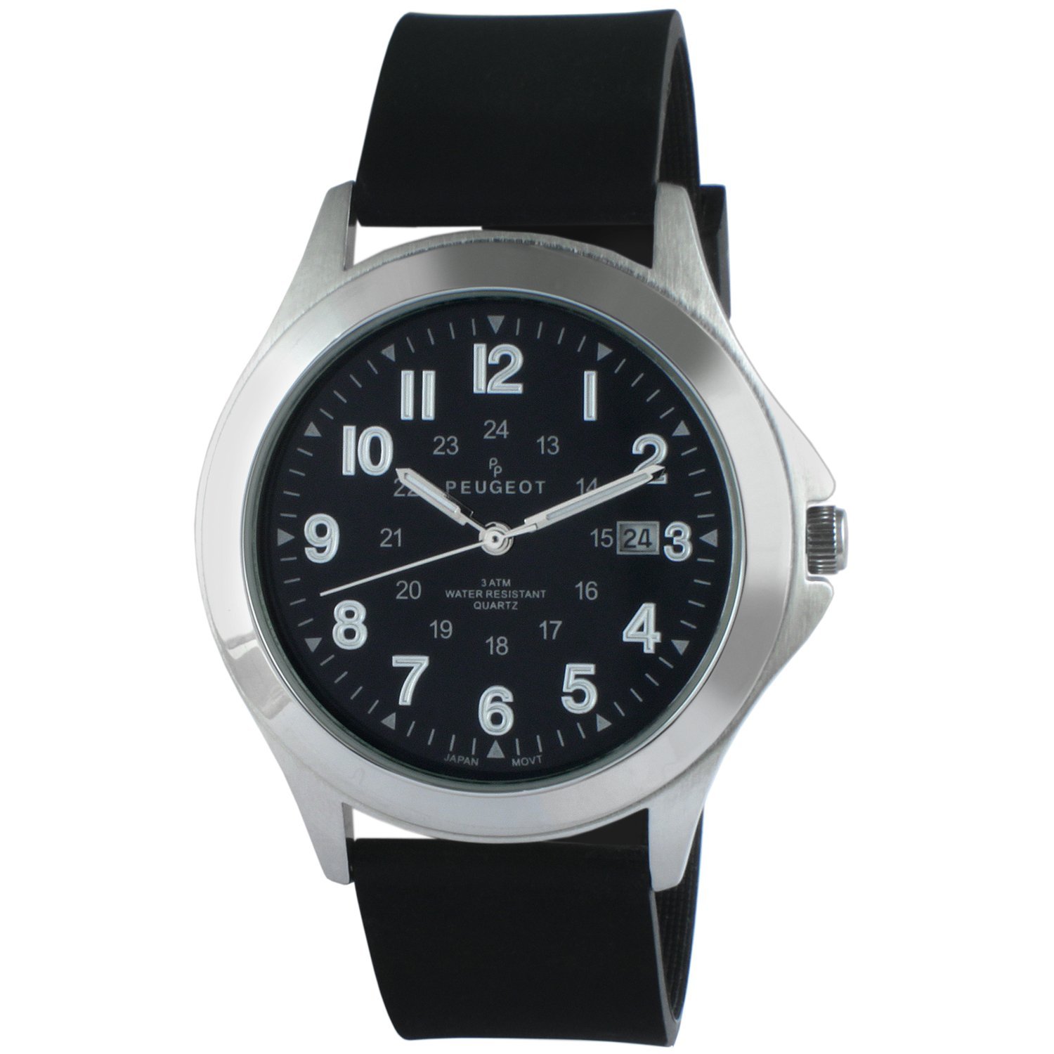 PP Peugeot Men Army Military Style Quartz Weekender Watch with 24-Hour Time & Stainless Steel Bracelet