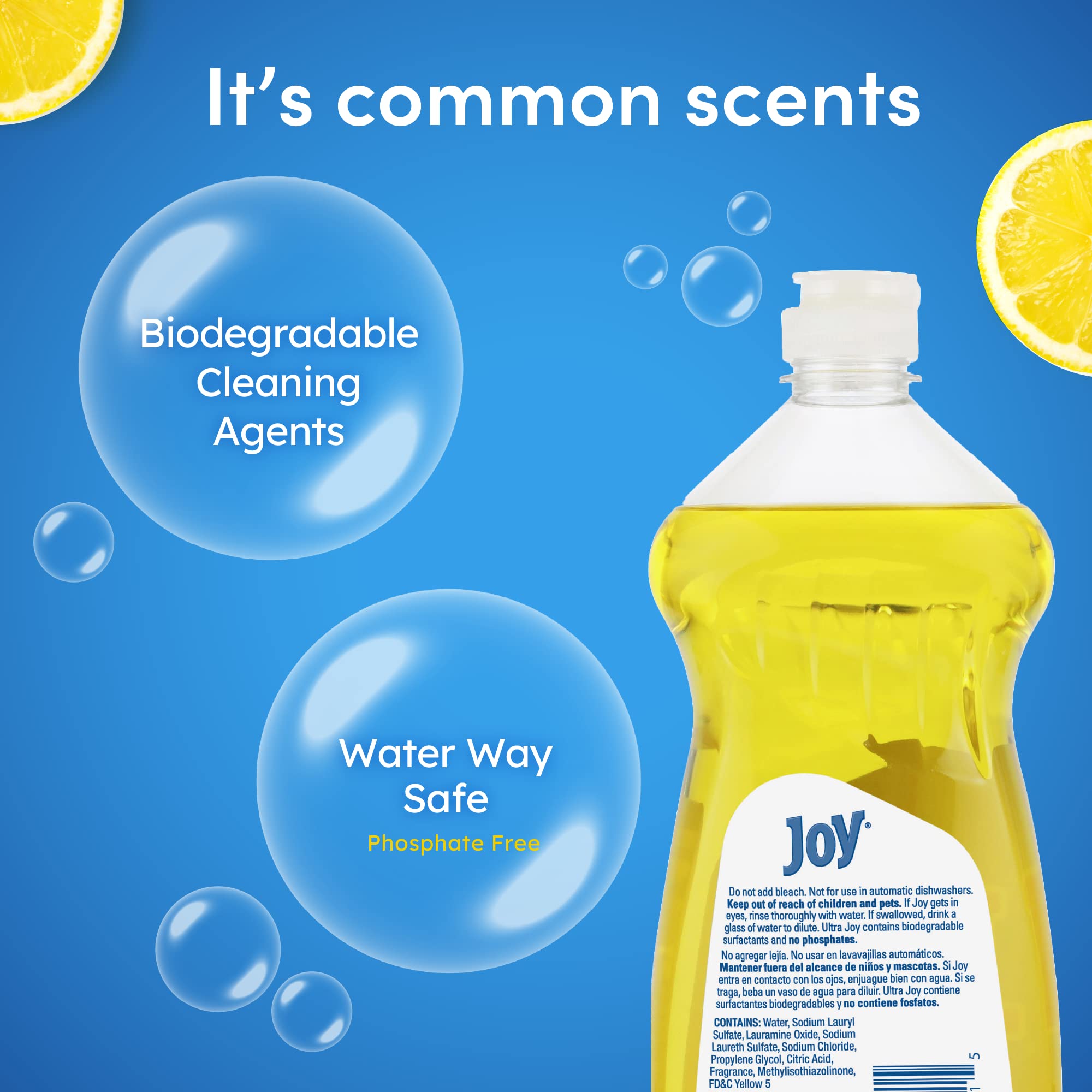 JOY Ultra Grease Cutting Dishwashing Dish Detergent Liquid Soap, Lemon Scent, 30 Ounce Pack of 3, Powerful Cleaning Agent