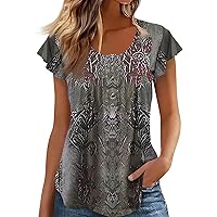 Athletic Tops for Women Long Sleeve Shirts for Women Black Blouses for Women Plus Size Short Sleeve Tops Loose Tunic Printed Button Round Neck T-Shirts Gray Large