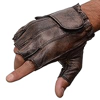 Milwaukee Leather MG7561 Men's Brown Leather Gel Padded Palm Fingerless Motorcycle Hand Gloves Made W/ ‘Naked Leather’