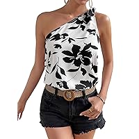 Milumia Women's Swiss Dots One Shoulder Top Casual Knot Sleeveless Blouse Tank Tops