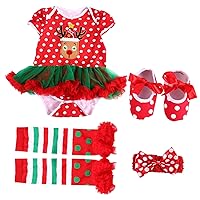 BESTOYARD 1 Set Christmas Short Sleeve Dress Baby Knitted Christmas Shoes Christmas Tutu Skirt Newborn Knitted Outfits Baby Gowns Party Show Dress Printing Baby Clothes Cotton