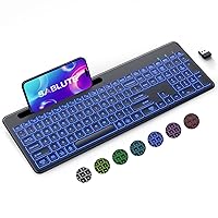 SABLUTE Wireless Keyboard with Bluetooth and 2.4GHz Mode, Backlight, Phone Holder - Light Up Rechargeable Multi-Device Keyboard with Quiet Typing for MacBook, PC, Laptop, Chromebook