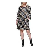 Jessica Howard Womens Pocketed Tie Cut Out 3/4 Sleeve Round Neck Above The Knee Wear to Work Shift Dress