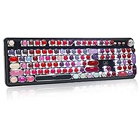 CC MALL Typewriter Style Gaming Keyboard, Retro Steampunk Vintage Mechanical Keyboard with Pure White Backlit, 104-Key Anti-Ghosting Blue Switch Wired USB Metal Panel Round Keycaps (Lipstick)