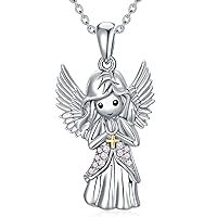 Bcenoilua Guardian Angel Necklace Women Girls 925 Silver with Pendant Sterling Silver Cubic Zirconia for Girls Women Adjustable 40 + 5 cm