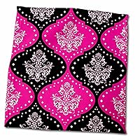 3dRose Magenta Pink Black White Henna Damask Girly Modern Pattern - Towels (twl-117526-3)