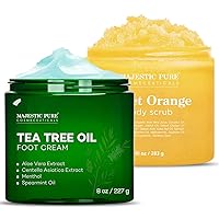 MAJESTIC PURE Tea Tree Foot Cream (8 oz) and Orange Scrub (10 oz) Bundle