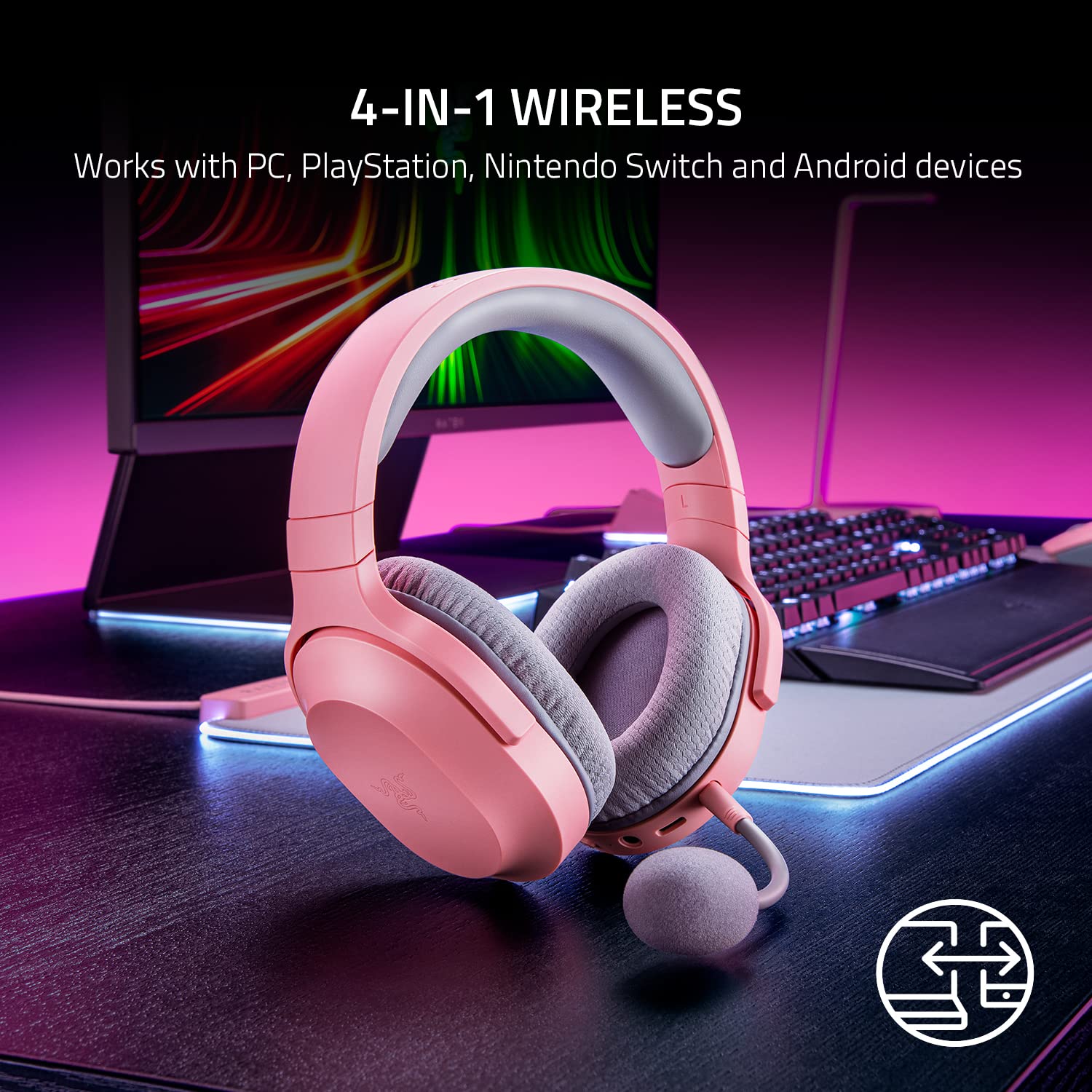 Razer Barracuda X Over Ear Wireless PC Gaming Headset, Quartz Pink & Razer V2 Chroma RGB Lighting, Quartz Pink