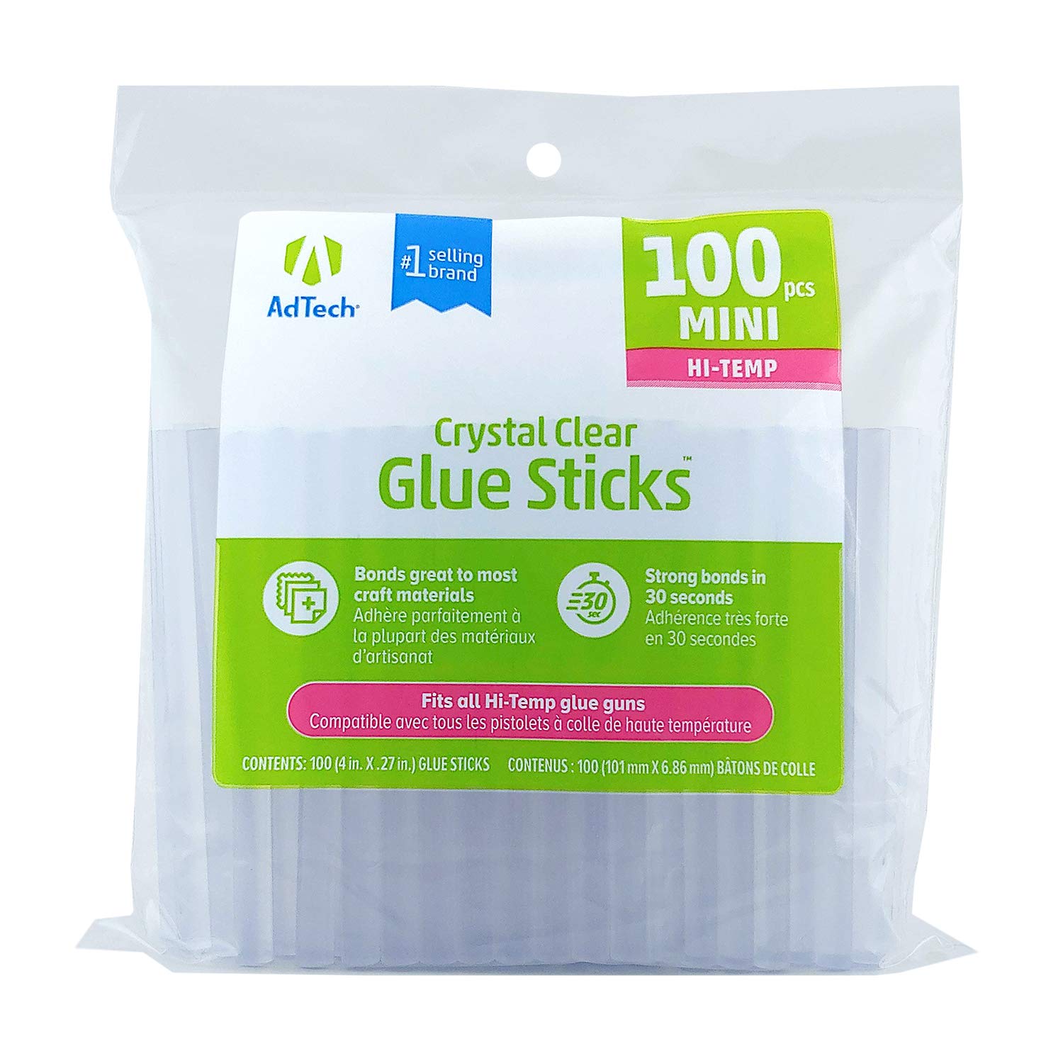 Adtech W229-34ZIP100 Mini Hot Glue Sticks, 100 pack, Clear 100 Count