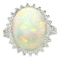 9.29 Carat Natural Multicolor Opal and Diamond (F-G Color, VS1-VS2 Clarity) 14K White Gold Luxury Cocktail Ring for Women Exclusively Handcrafted in USA