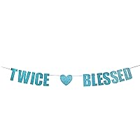 Twice Blessed Banner,Funny Blue Glitter Paper Party Decorations for Twins Baby Shower/Pregnancy Announcement Party Supplies