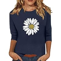 3/4 Sleeve Tops for Women, Women's Fashion Casual Seventh Sleeve Printed O-Neck T-Shirt Top