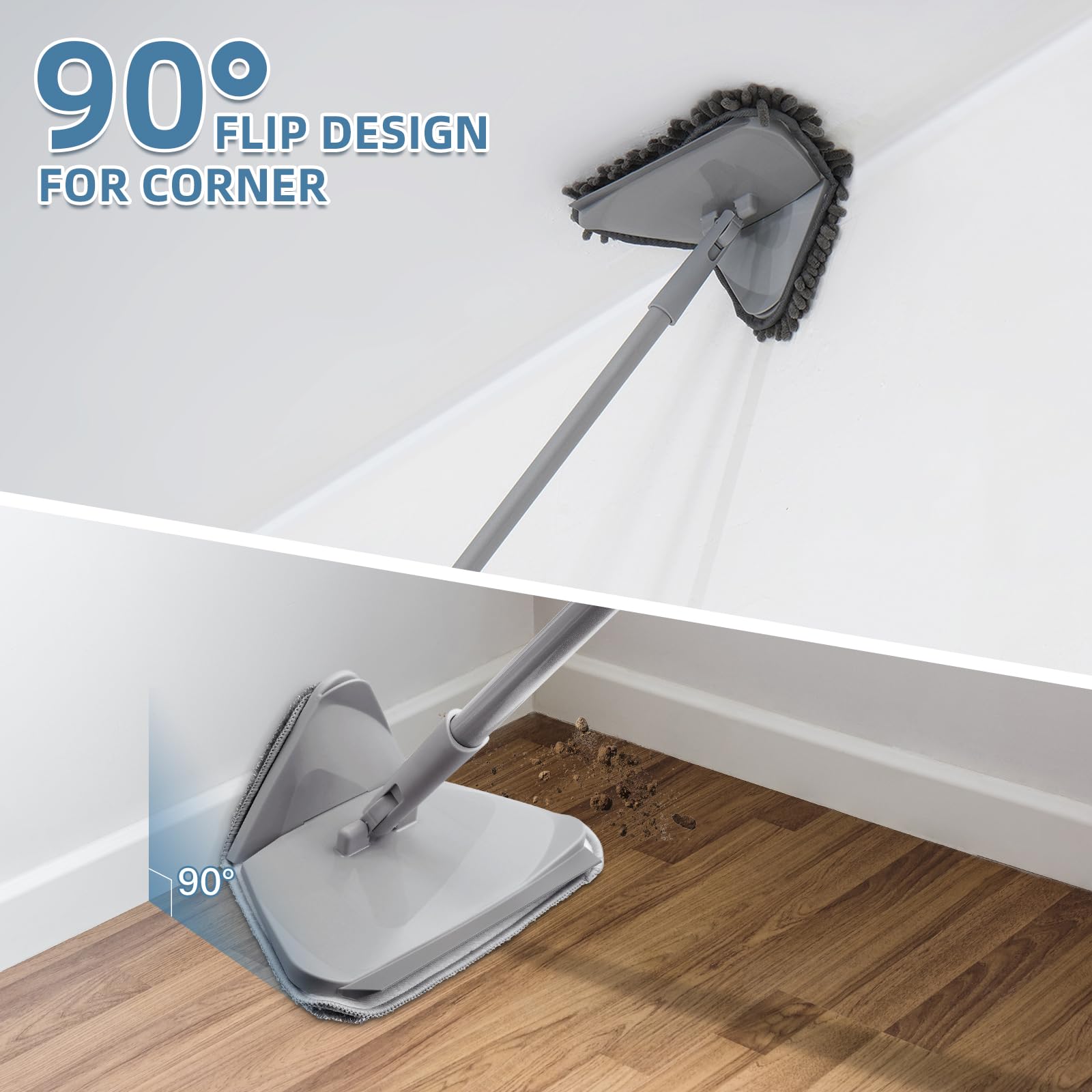 Wall Cleaner Mop with Long Handle, 82 Inches, 3-in-1 Ceiling Cleaning Tool Duster for Cleaning Painted Walls, Windows, Floors, Baseboards, Ceilings