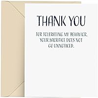 Thank You Card Funny, Appreciation Card, Single Thank You Card With Envelope, 4.25 X 5.5, Blank Inside, Thank You For Tolerating My Behavior, Your Sacrifice Does Not Go Unnoticed